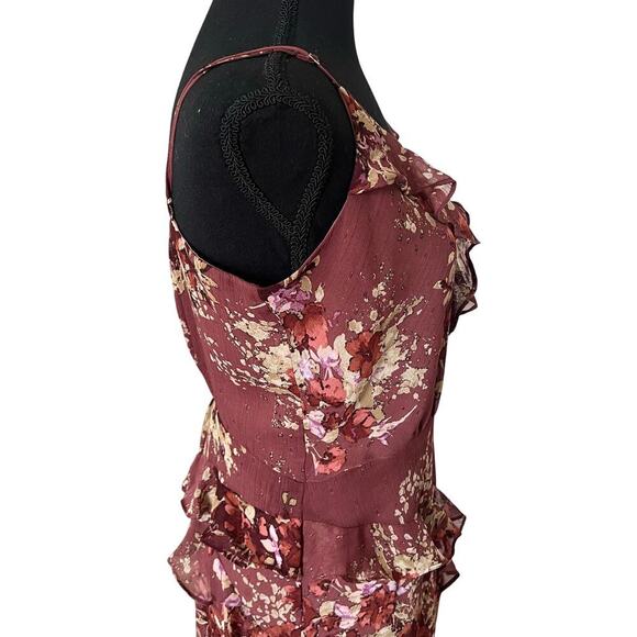 Dress Forum Womens Feminine Ruffle Tiered Dress Wine Size Large - Picture 5 of 12